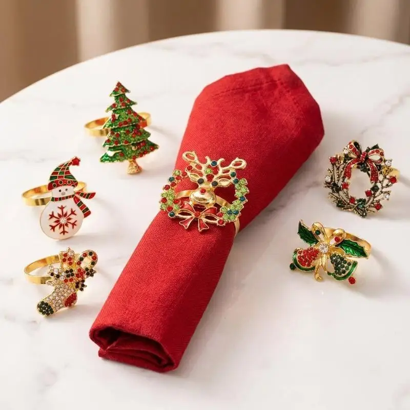 Christmas Wreath Napkin Ring Holders 1Pc Vintage Design for Home Gathering Holiday Dinner Table Decoration