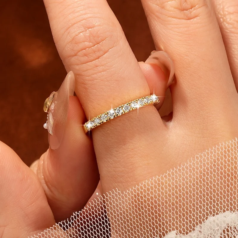 Rrjzz Zertifizierter 2mm D-Farbiger Voll-Moissanit Stapelbarer Halb-Eternity-Ring für Damen Klassischer Imitationsdiamant-Schmuckring – Detail 11