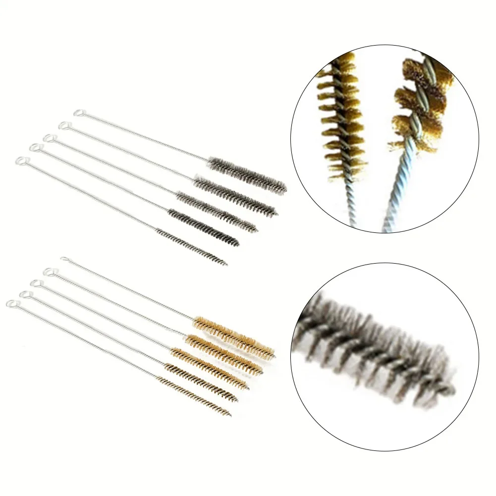 5/10pcs Cleaning Brushes Stainless Steel Brass Cylinder Wire Tube Pipes Cleaning Brush For Power Drills Descaling Rust Removal