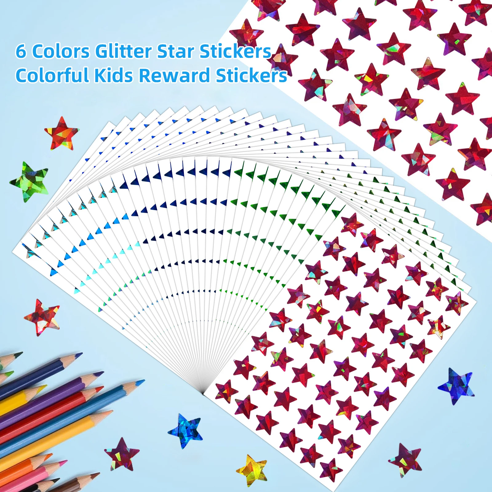 Holographic Rainbow Small Star Stickers for Kids Reward, Behavior Chart, Student Planner and School Classroom Teacher Supplies,