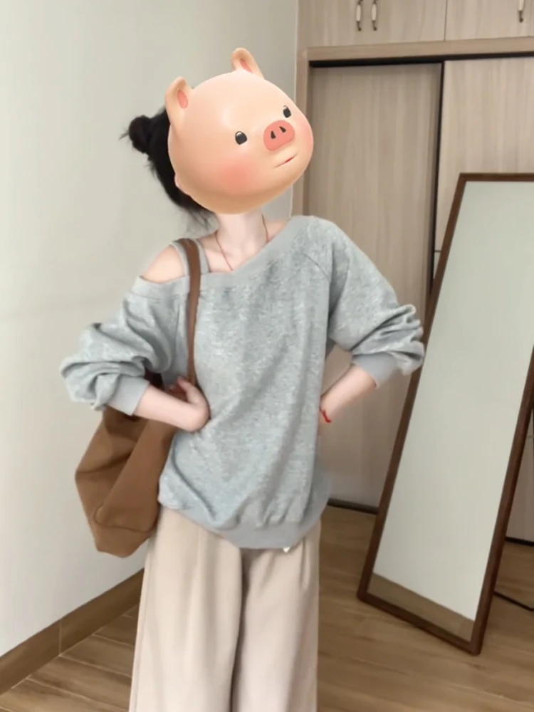 Luźna bluza z kapturem damska wiosenno-jesienna koreański styl designerski modny swobodny wygodny streetwear