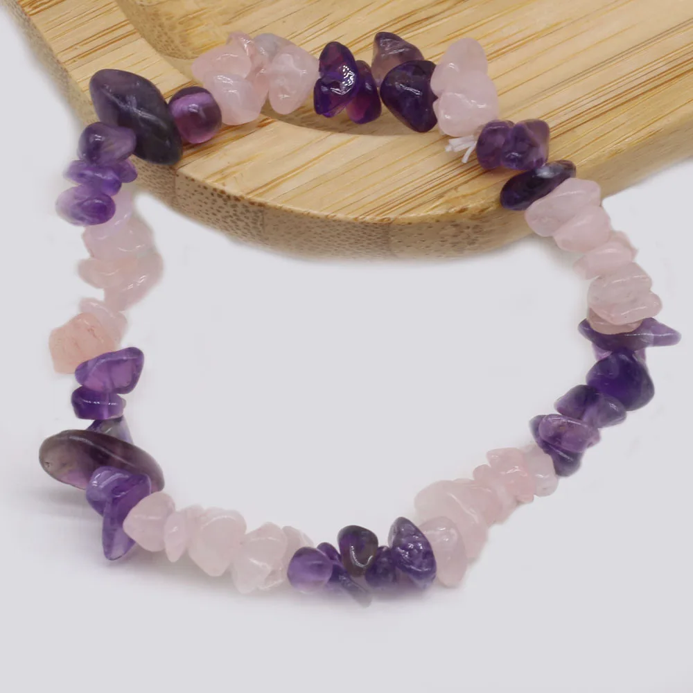 3PC Reiki Natural Stone Bracelets Healing Crystal Bracelet Chips Gravel Amethysts Rose Quartz Beads Bangles Gifts for Women Girl