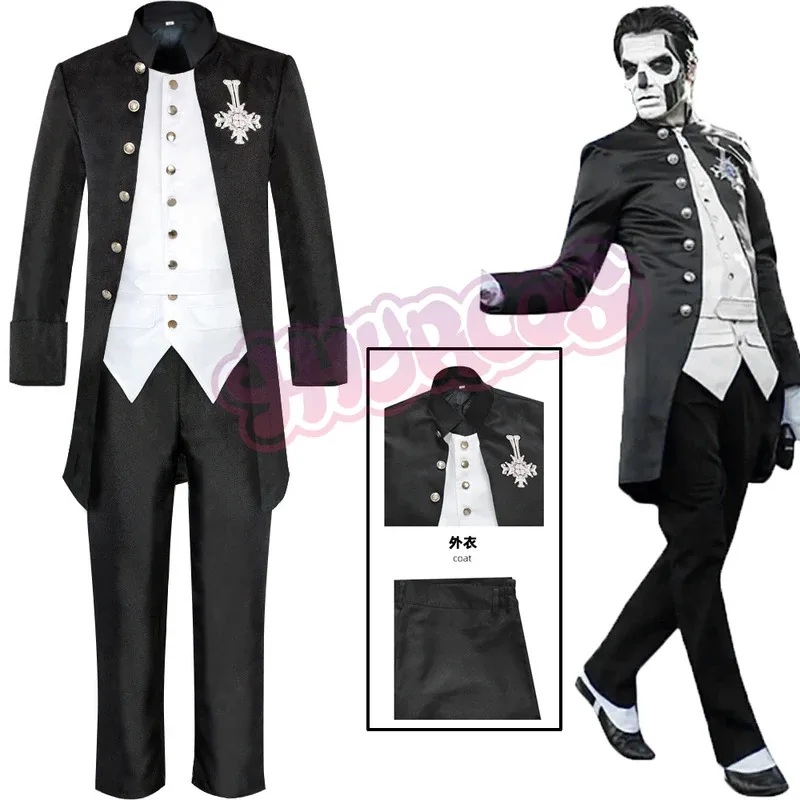 

Металлические костюмы-призраки, черная униформа, мужская одежда для косплея на Хэллоуин, одежда Corpsegrinder, топ, брюки, костюм ужасов goi/6