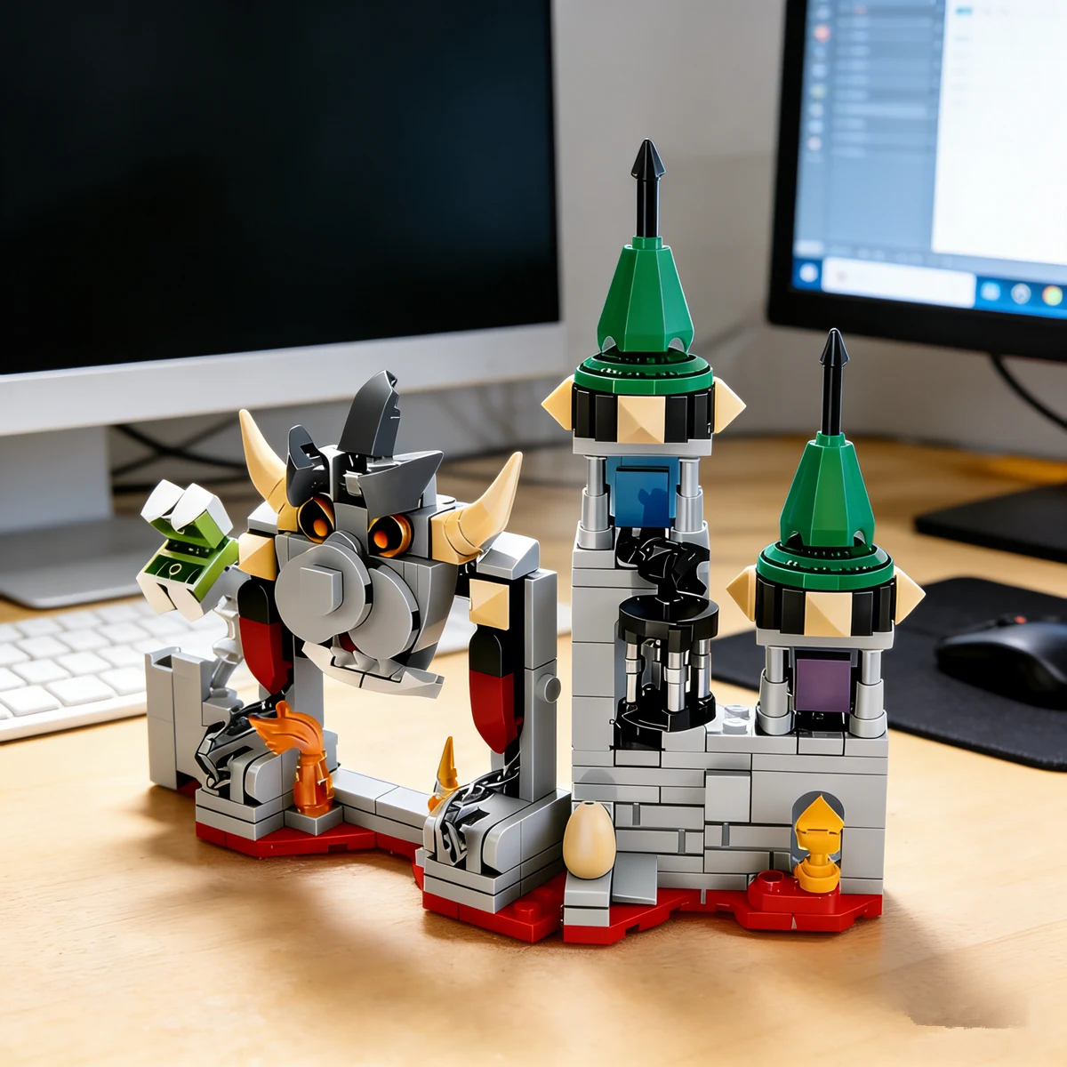 Spiel Boss Battle Monster Castle 64Super Mushroom Brother Battle Modell Baustein Ziegel Geschenkset Kinder