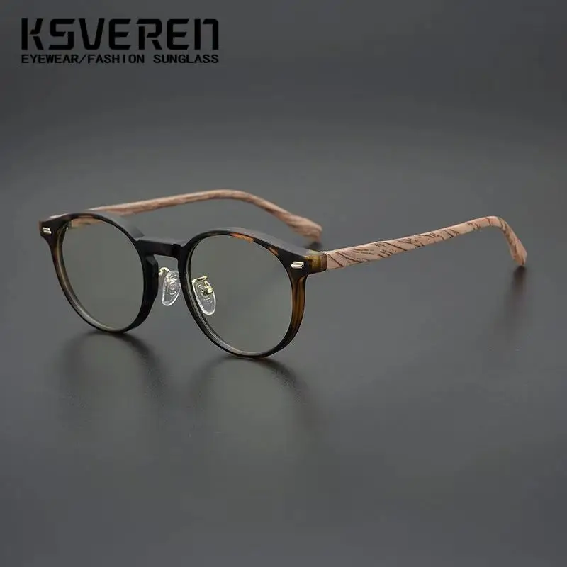 Óculos de leitura redondos retrô com bloqueio de luz azul, óculos para presbiopia da moda para homens e mulheres, óculos ópticos de madeira imitativa