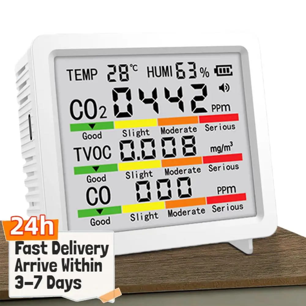 Indoor Air Quality Monitor TVOC Temperature Humidity CO CO2 Detection Air Quality Detector for Home Hotel Office Car