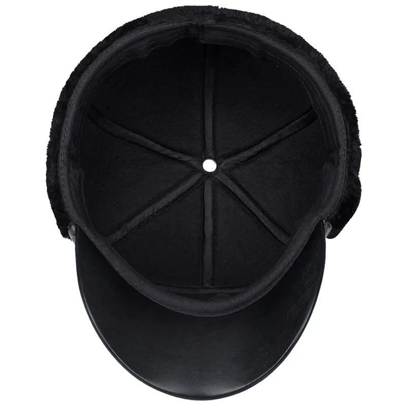 Black Leather Fur Baseball Cap Hats for Men Winter Warm Cap Men Snapback Women Casquette Bones Dad Caps Gorras Earflaps Thicken