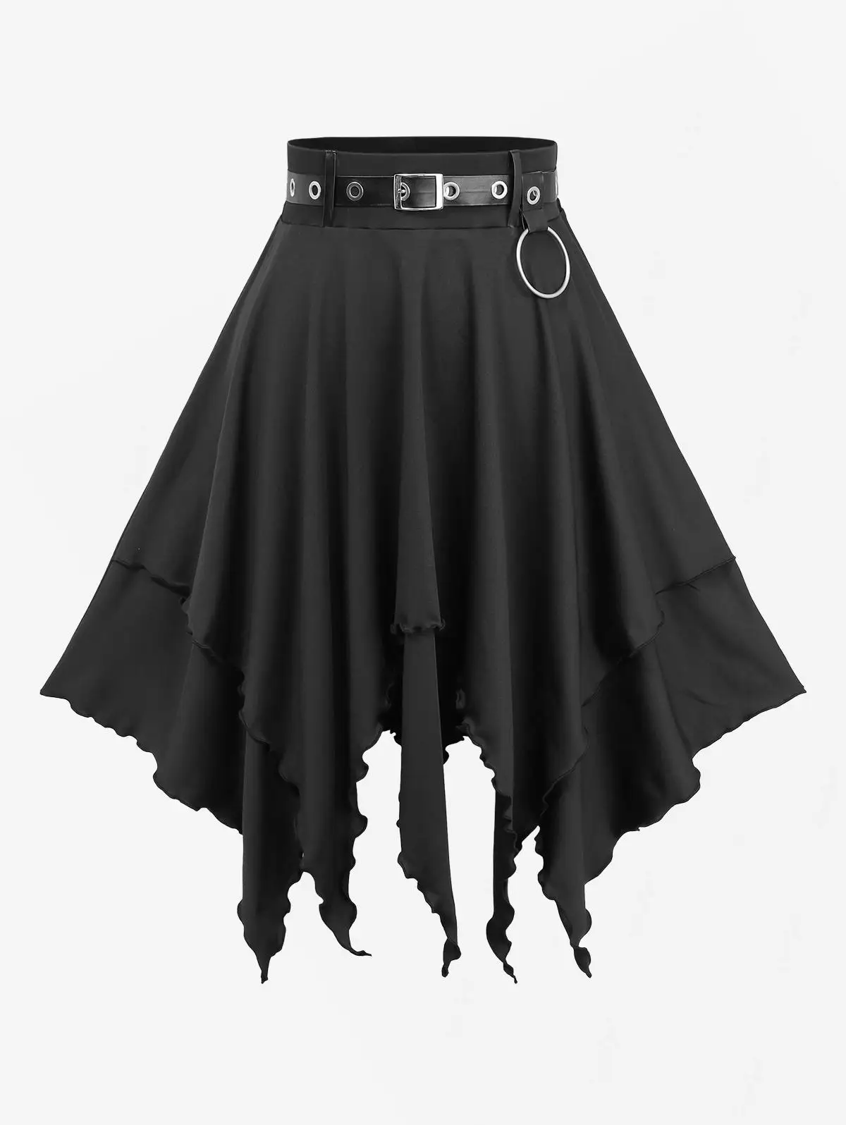 

Черная асимметричная юбка трапециевидной формы со съемным поясом из искусственной кожи, однотонный многослойный носовой платок, юбки в повседневном стиле для женщин