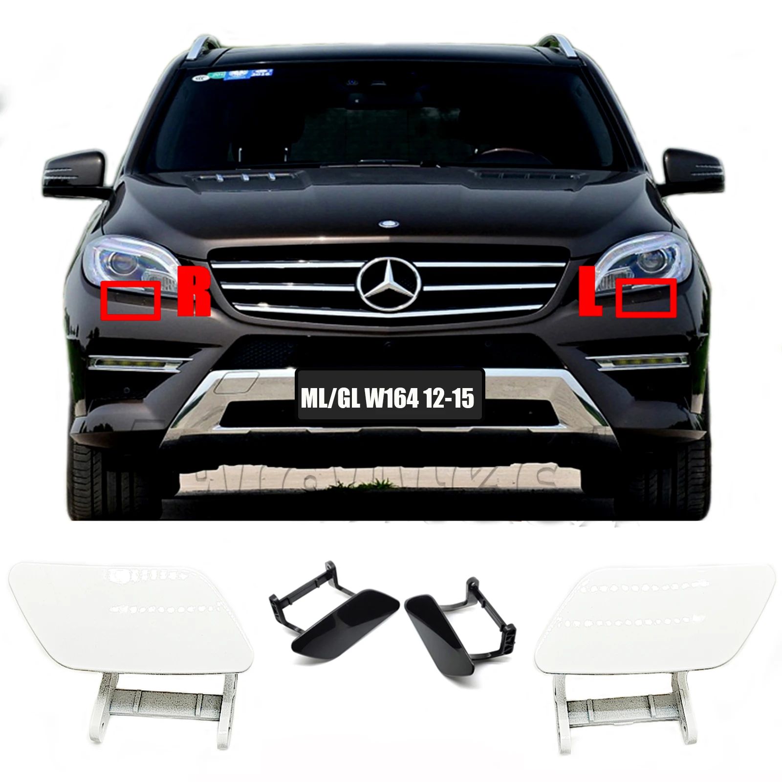 Headlight Washer Cover for 12-15 Mercedes-Benz ML/GLE W164 X164 Fit 250 350 300 320 400 450 500 550 SUV Headlamp Spray Nozzle