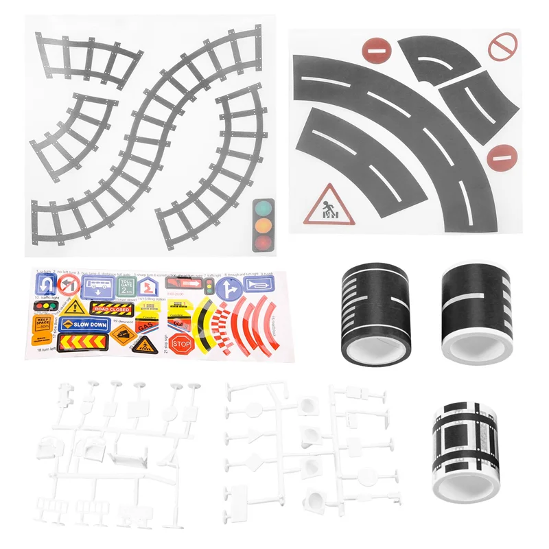 เล่นเทปถนนสําหรับรถยนต์ของเล่นและรถไฟ 3 ม้วน 4.8 ซม.x 5 ม.ตรง Curve Track ป้ายจราจร - ของขวัญสําหรับเด็ก