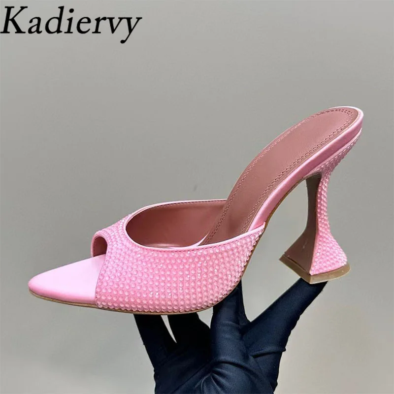 

Summer High Heels Slippers Women Butterfly-knot Rhinestone Party Shoes Woman Pointed Peep Toe Slides Cup Heels Sandals Woman
