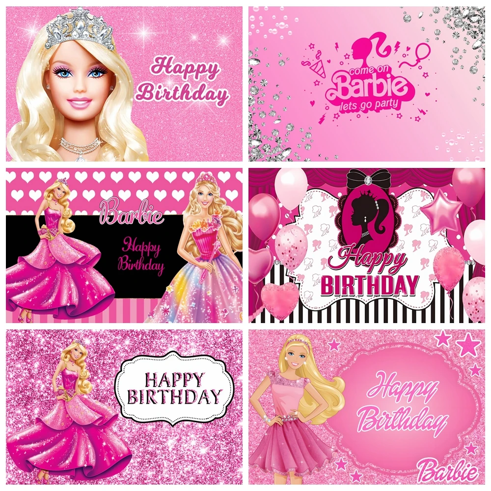 

Barbie Princess Photo Backdrop Custom Girls Ladies Birthday Party Pink Photography Background Banner Baby Shower Decoration Prop