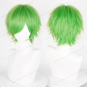 Anime Short Straight Wig cosplay for men and women, heat resistant, synthetic hair, black, white, green, brown, purple, blue, gray, red, gold, 30cm 8 Main Sales Green Wig - №3