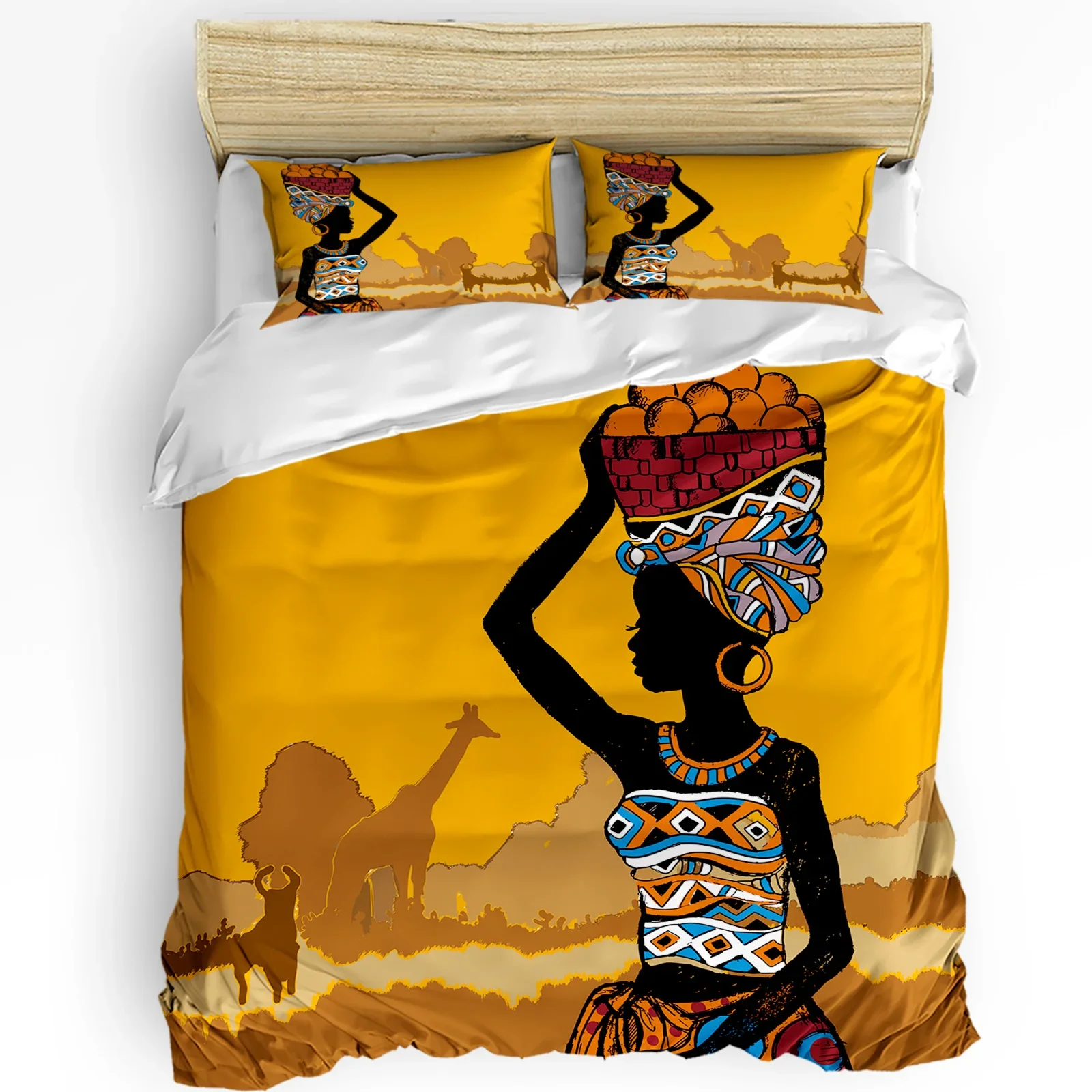 African Black Woman Giraffe Duvet Cover Bed Bedding Set Home Textile Quilt Cover Pillowcases Bedroom Double Bedding Set No Sheet