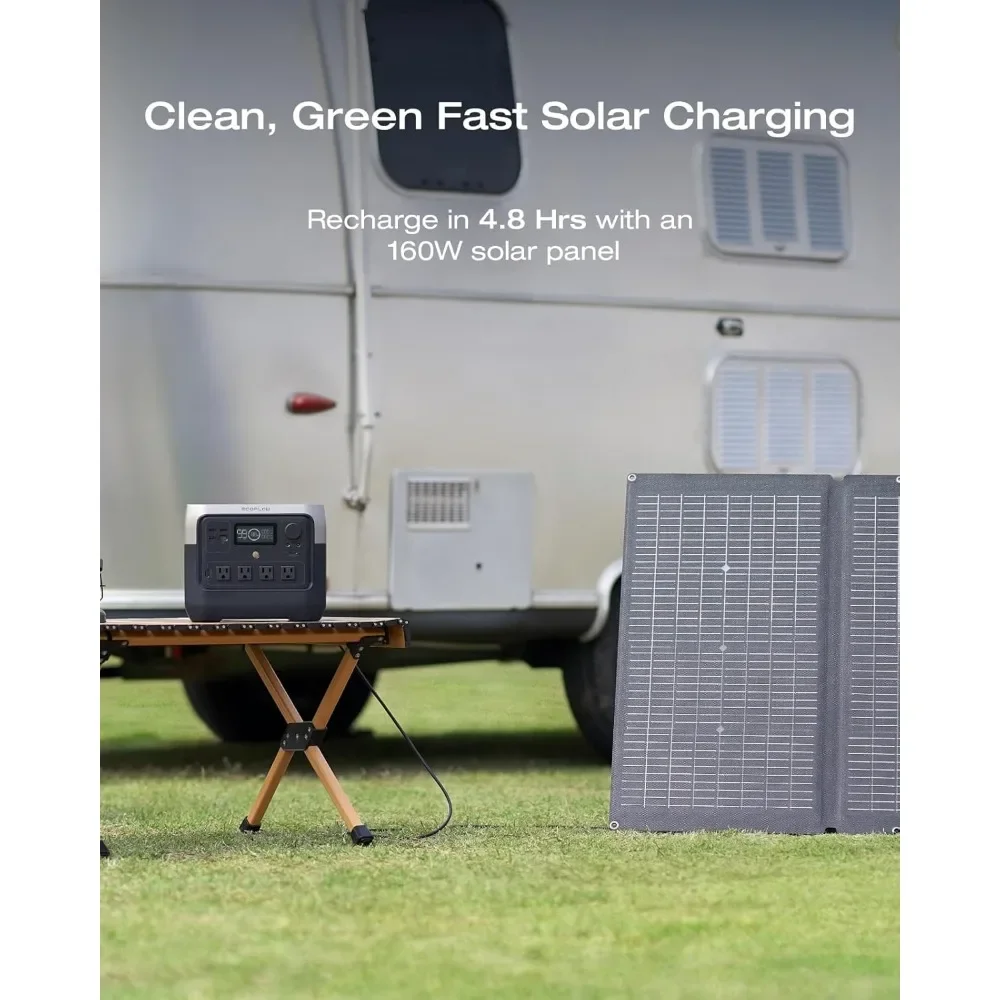 Solar Generator River 2 Pro 768Wh Portable Power Station & 160W Portable Solar Panel LiFePO4 Battery 70 Min Fully Charged, 4×AC