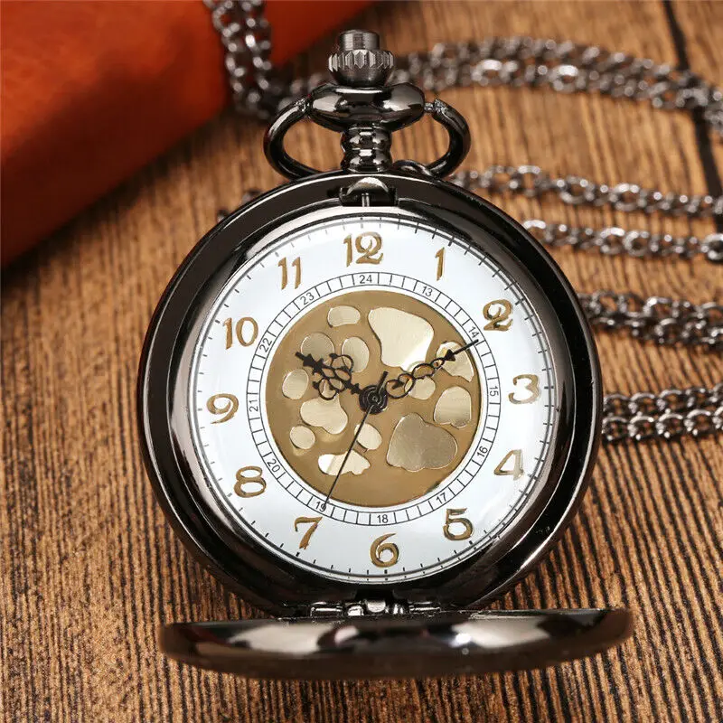 Reloj de bronce de Estilo Vintage para hombre y mujer, reloj de bolsillo de cuarzo Retro tallado con número romano, medio cazador, cadena de collar de suéter