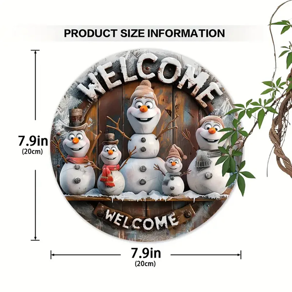 빈티지 눈사람 환영 표시 - 20cm x 20cm 현관문, 방 미학 및 휴일 파티를 위한 목조 휴일 시즌 장식 - Perf