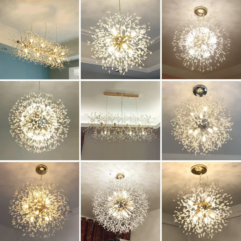 

Indoor Lighting Dandelion Long Led Chandelier for Dining Room Light Fixture Nordic Snowflake Suspension Living Room Pendant Lamp