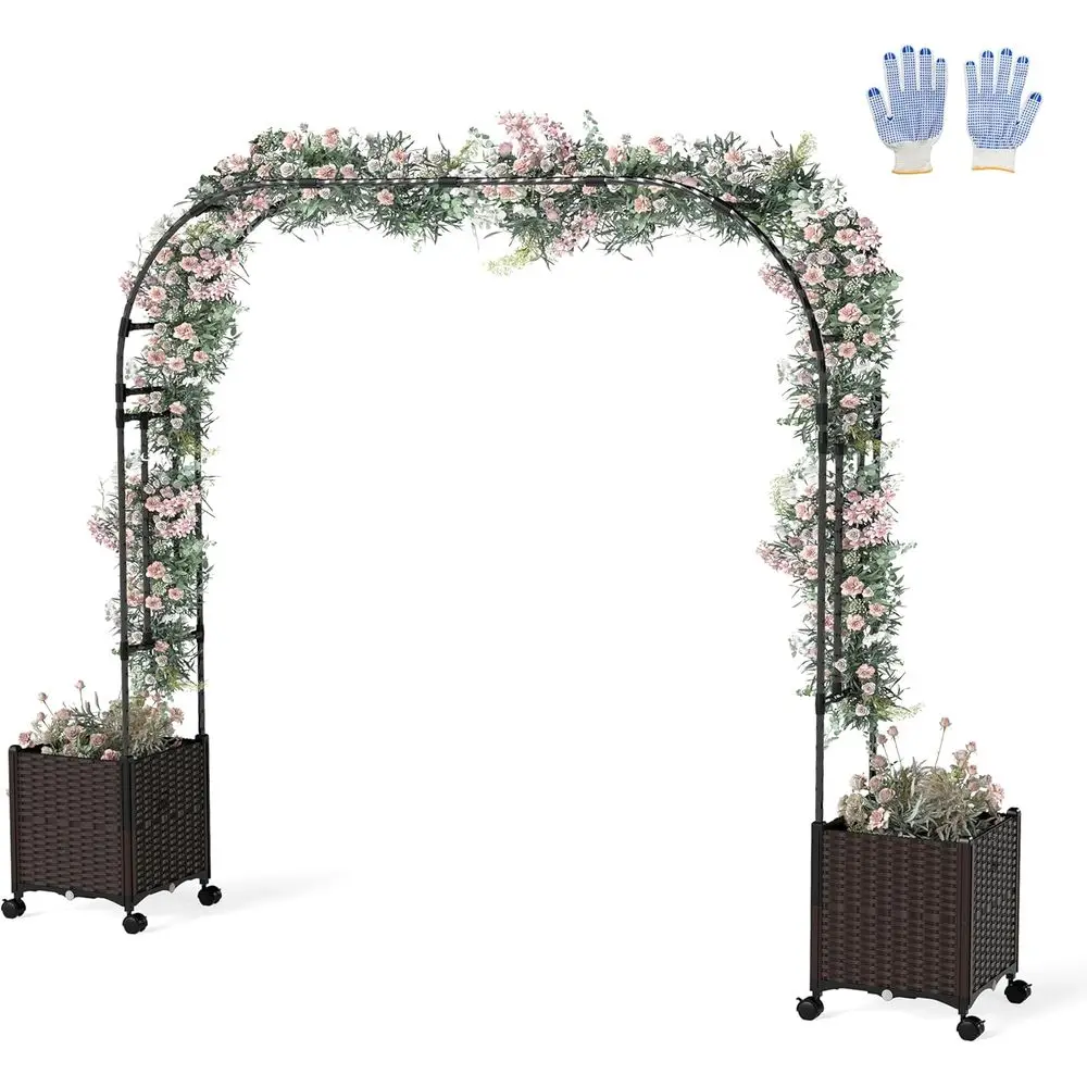 

6.6ft Garden Arbor with Planters, Trellis, Self-Watering, Drainage, Lockable Wheels, Outdoor Decor for Patios and Weddings