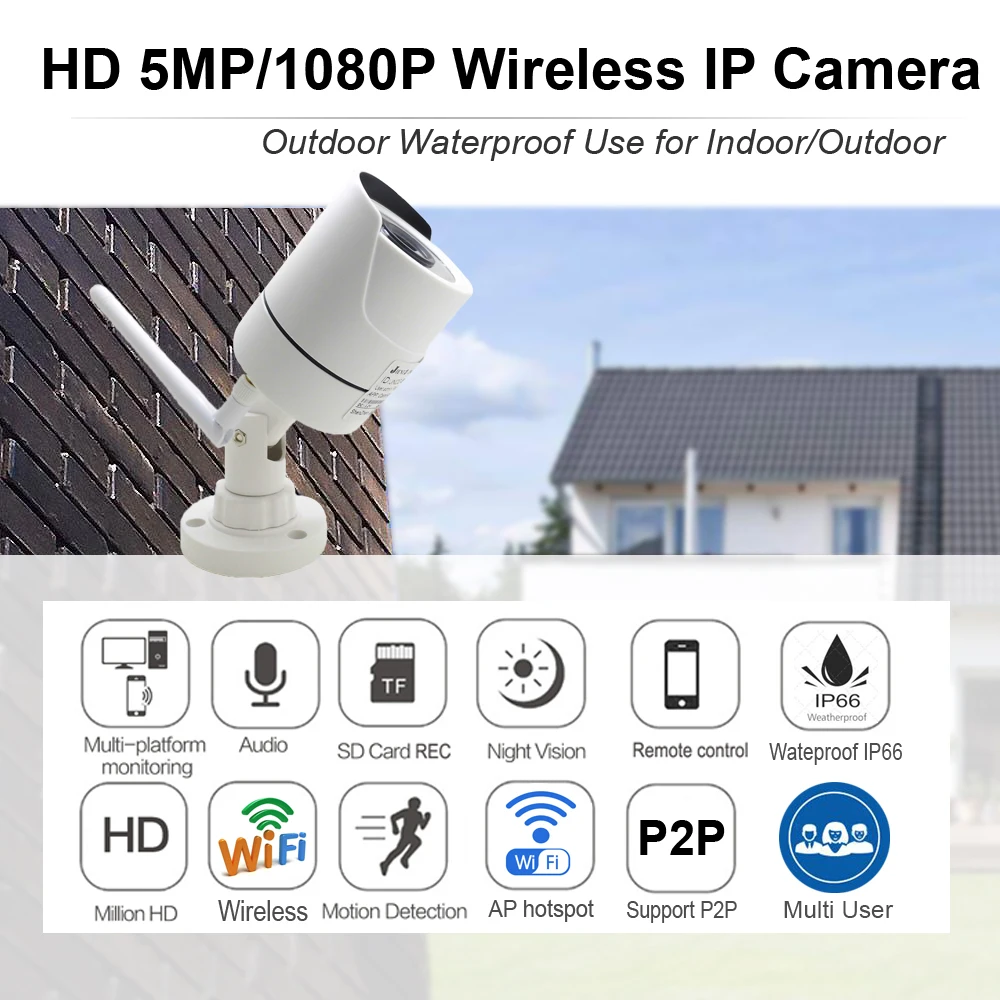 JIENUO Wireless IP Camera 5MP HD Audio Cctv Security Outdoor Waterproof 1080P Night Vision Surveillance Onvif Wifi Home Cam RTSP image 2