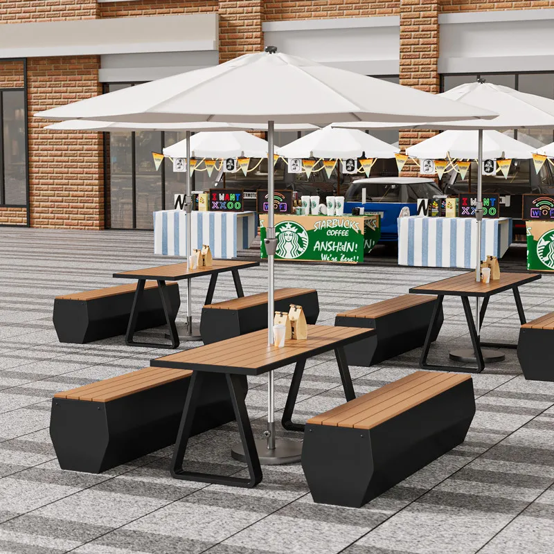 Outdoor leisure table and chair combination park plastic wood outer pendulum waterproof integrated table and chair