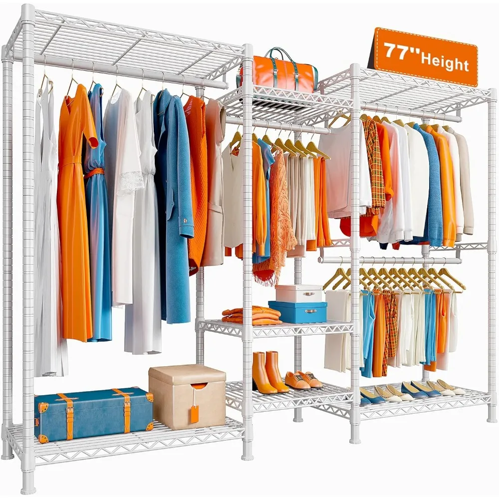 

Clothing Racks for Hanging Clothes Heavy Duty Clothes Rack Load 750LBS Metal Wardrobe Closet, 77" H x 70.5" W x 13.8" D,