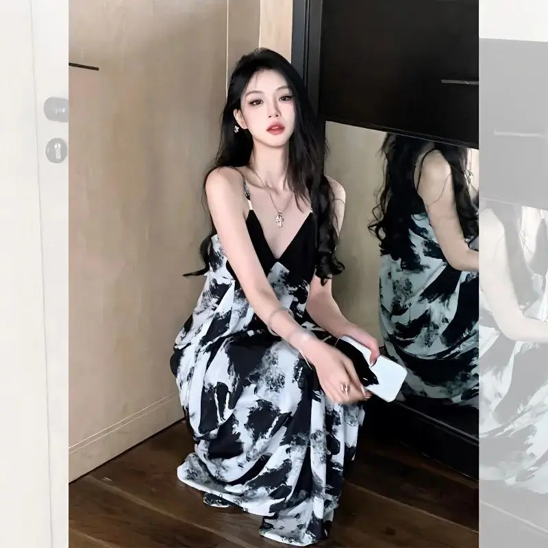 

French Style Black Shivering Sling Dress Tea Break Female Summer High Sense Special-Interest Design Small Sleeveless Skirt