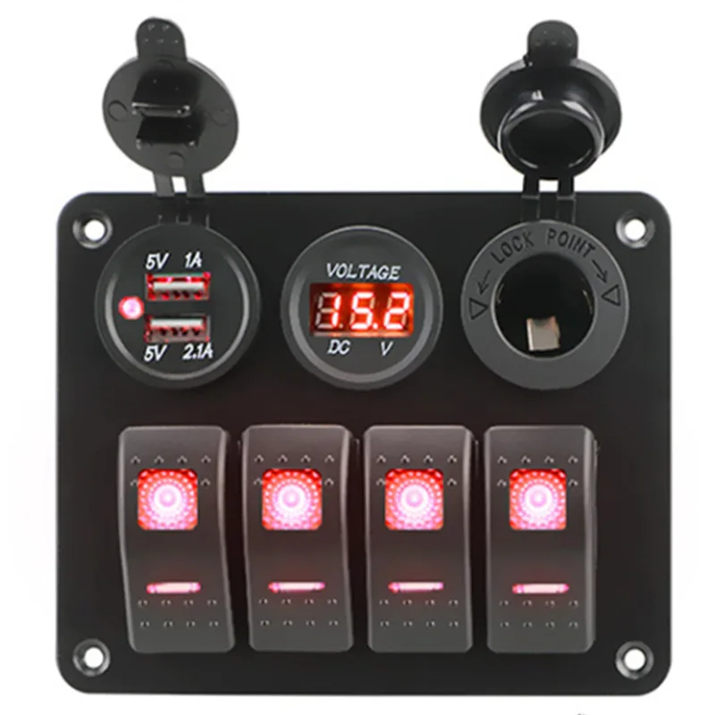 Rocker switch, LED double-sided board, USB port, internal accessories panel, aluminum, 4 sets of waterproof digital voltmeter