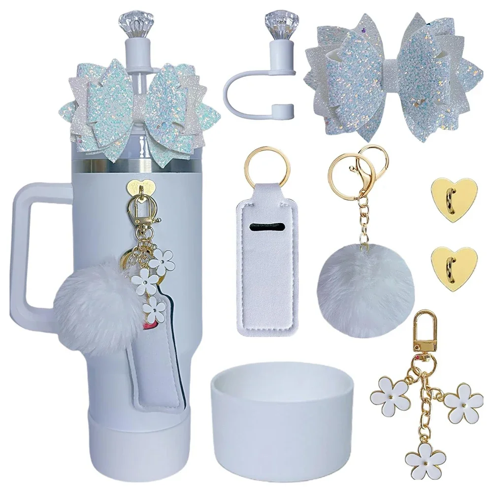 Glitter Flower Pendant 8PCS Pendant Set Stylish Water Cup Attachments Versatile Usage Accessories Everyday Use For Bags