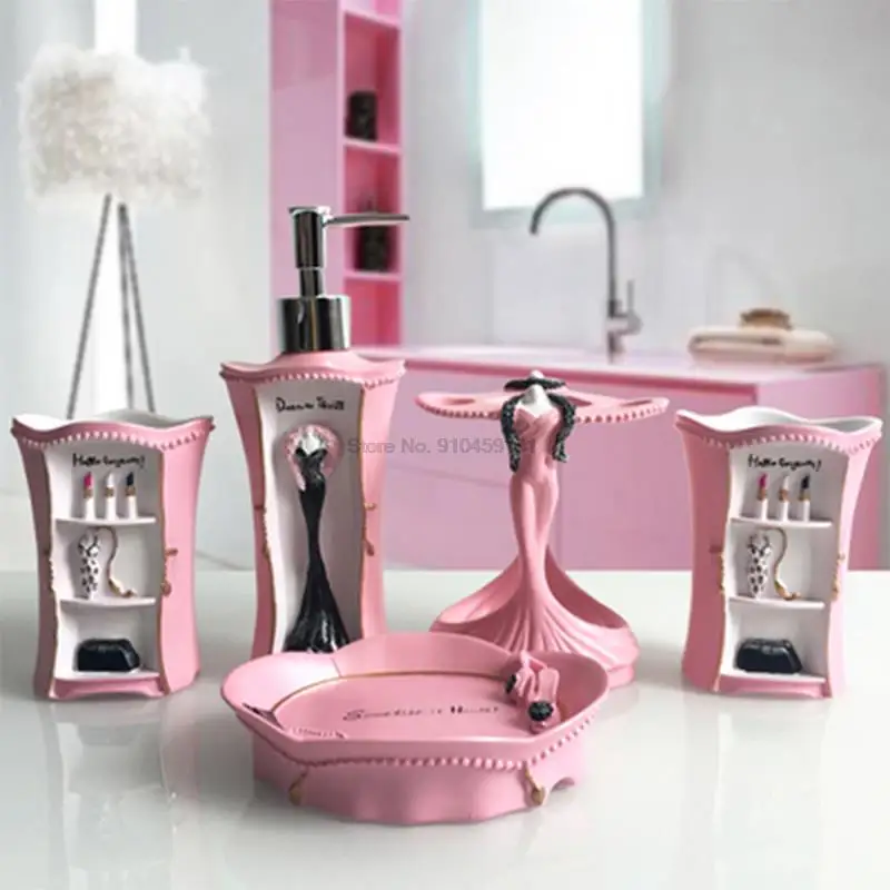 Estilo europeu maquiagem banheiro produtos de higiene pessoal de cinco peças kit resina criativa acessórios do banheiro conjunto de lavagem decoração de casamento