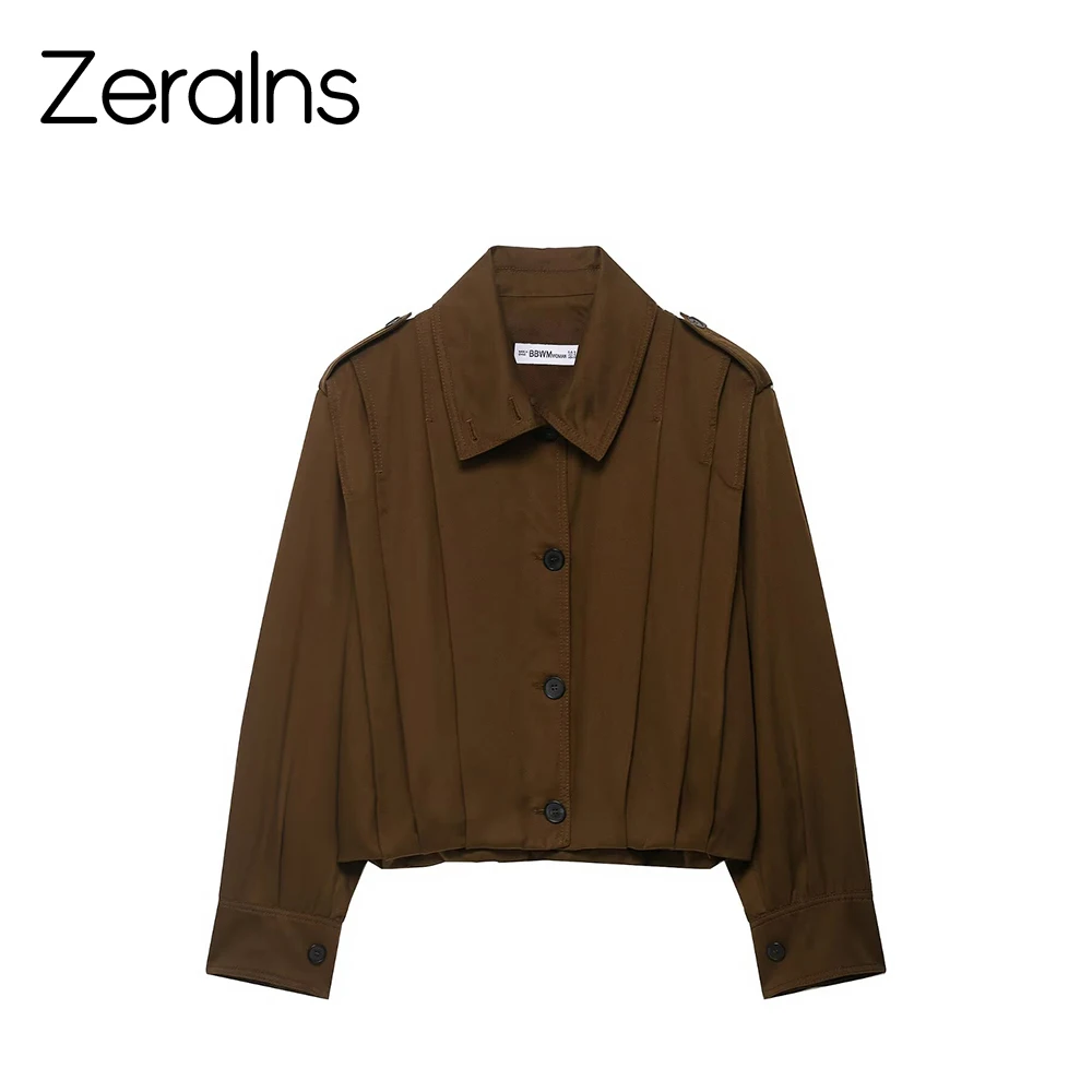 

ZERAINS Autumn new women's clothing French design sense short style lapel long sleeved pleated strap decorative jacket