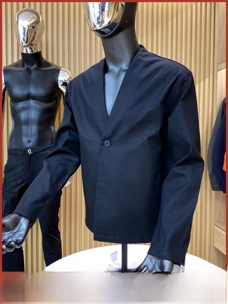 الراقية ثي القطن الكتان عادية فضفاضة تناسب واحدة الصدر الرجال دعوى Jaet Faion الحضرية Sle الوقوف صالح الخريف ارتداء #1