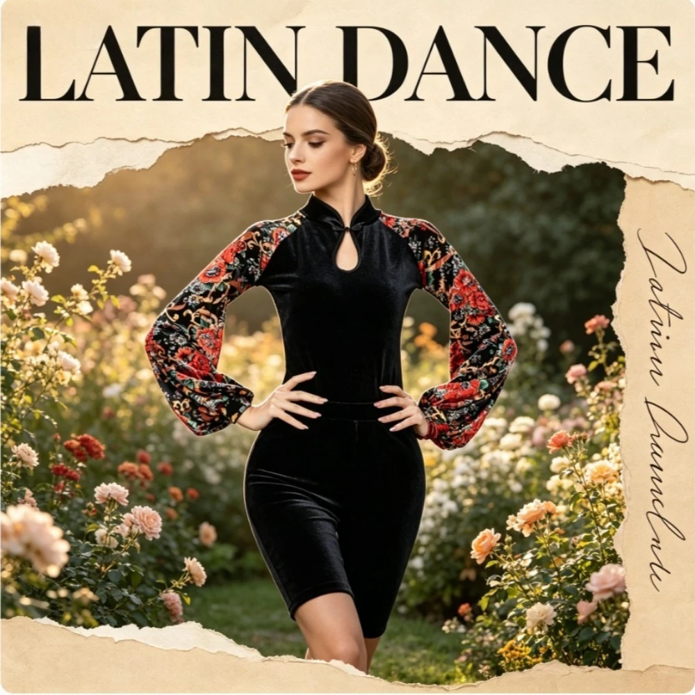

Velvet Bubble Sleeve Latin Dance Top,Modern Dance Costume for Women,Fit for Practice,Competition,Samba, Rumba&Bullfighting Dance