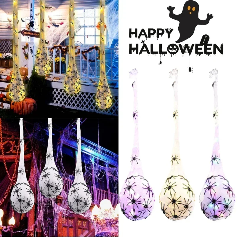 1-5PCS Halloween Glowing Spider Egg Prop Spider Web Decoration for Outdoor Wall Porch Lawn Party Horror Scene