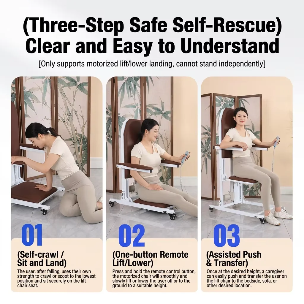 Portable Electric Floor Lift Transfer Chair, One Button Remote Lifting, Fall Self Rescue Aid For Elderly Disabled Home Care
