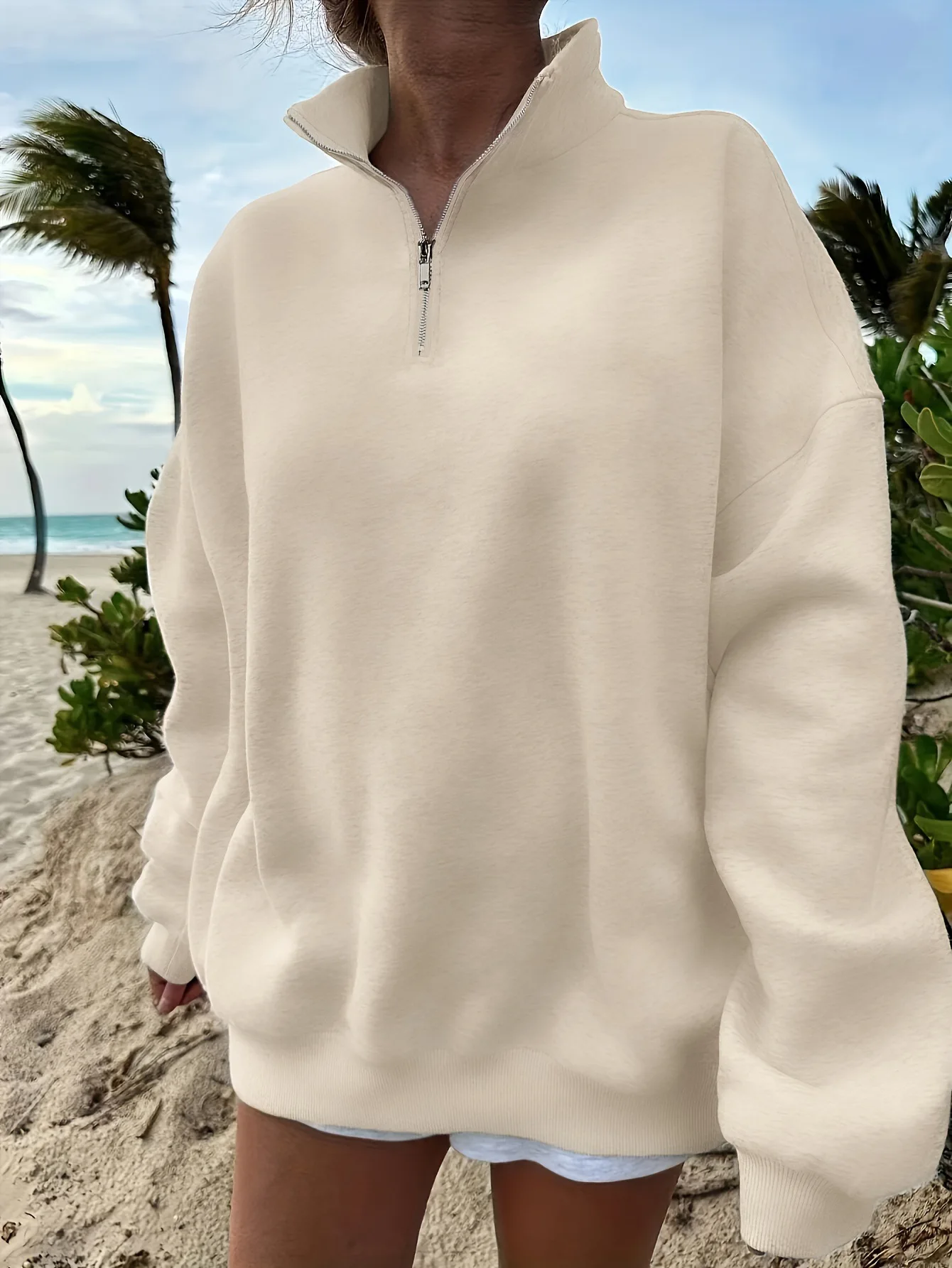 Outdoor Autumn and Winter Casual Loose Long Sleeved Sweatshirt with Half Zipper Women's Coat with Long Sleeves