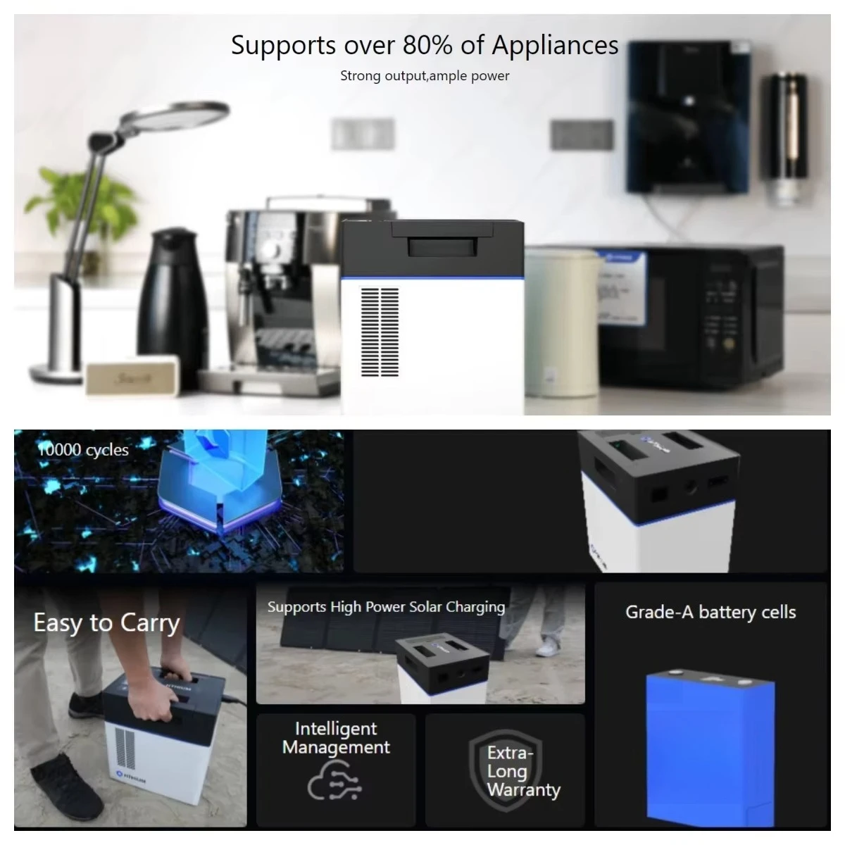 Centrale elettrica portatile al litio da 10000 cicli di alta qualità Generatore di pannelli solari da 2 kWh Centrale elettrica Hero EE
