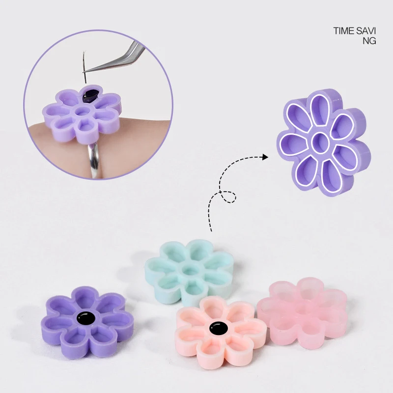 100 Pcs Flower Beauty Eyelash Extension Glue Cups Pink Delayed Cup Grafting Eyelash Makeup Tool Tattoo Adhesive Pigment Cups