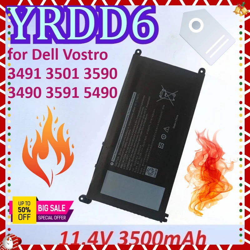

3500mAh 11.4V YRDD6 Laptop Battery for Dell Vostro 3491 3501 3590 3490 3591 5490 5581 5481 3400 3401 for Latitude 3300 3401 3379
