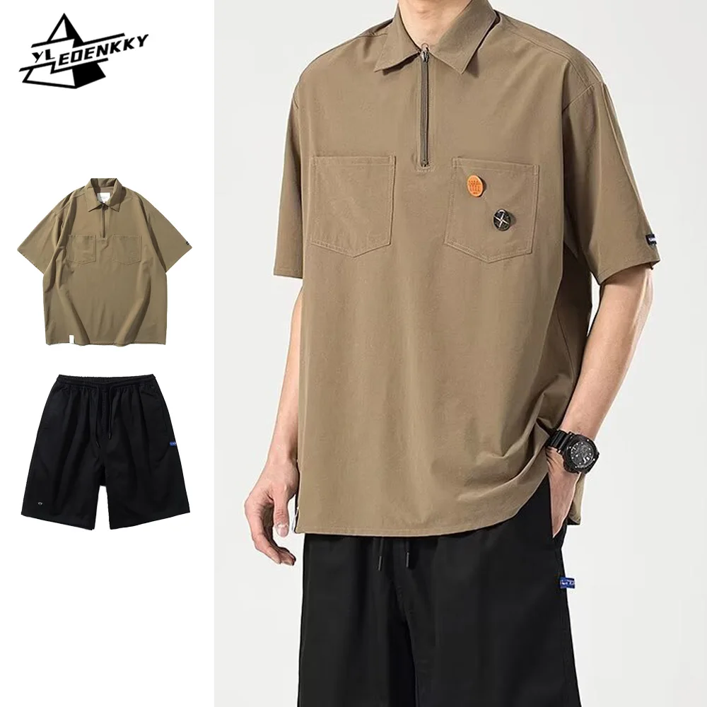 Ensemble décontracté d'été pour hommes et femmes, polo respirant à séchage rapide, manches courtes, Harajuku, short baggy solide, INS, simple trempé