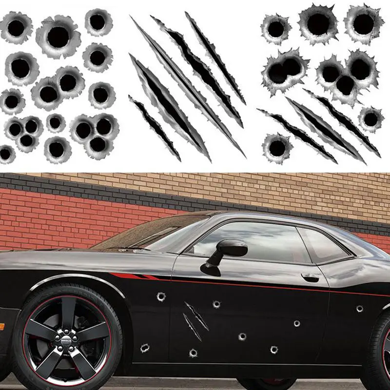 1Pcs 21*29cm Car Stickers Simulated 3D Bullet Hole DIY Car War Styling Accessories Motorcycle Scratch Car Stickers And Decals