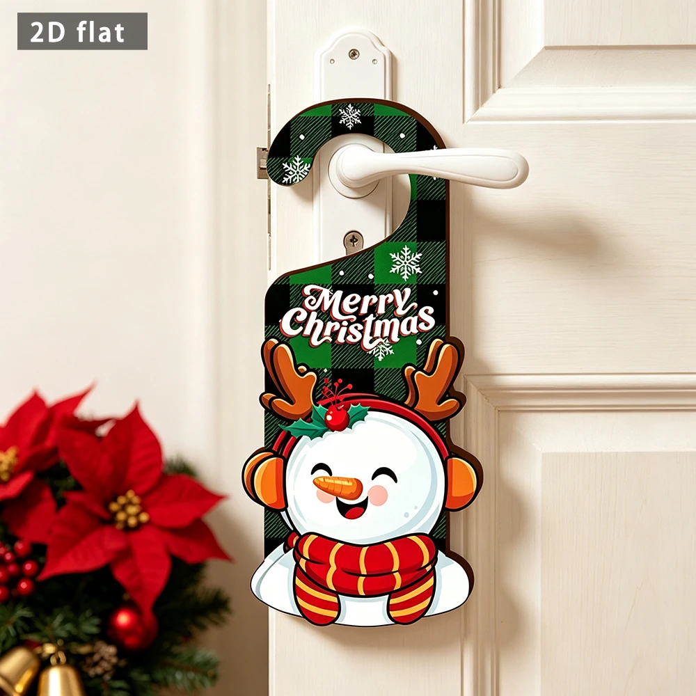 Wooden Christmas Door Hanger Sign, Snowman Doorknob Hanging Plaque, Merry Christmas Door Handle Decor
