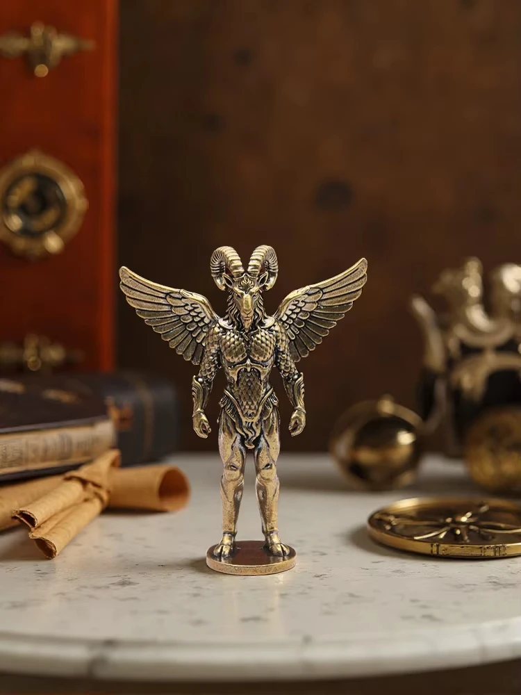 Solid Brass Baphomet Statue Occult Winged Goat Idol Retro Satanic Deity Figurine Gothic Dark Art Crafts Desktop Ornaments Dcors