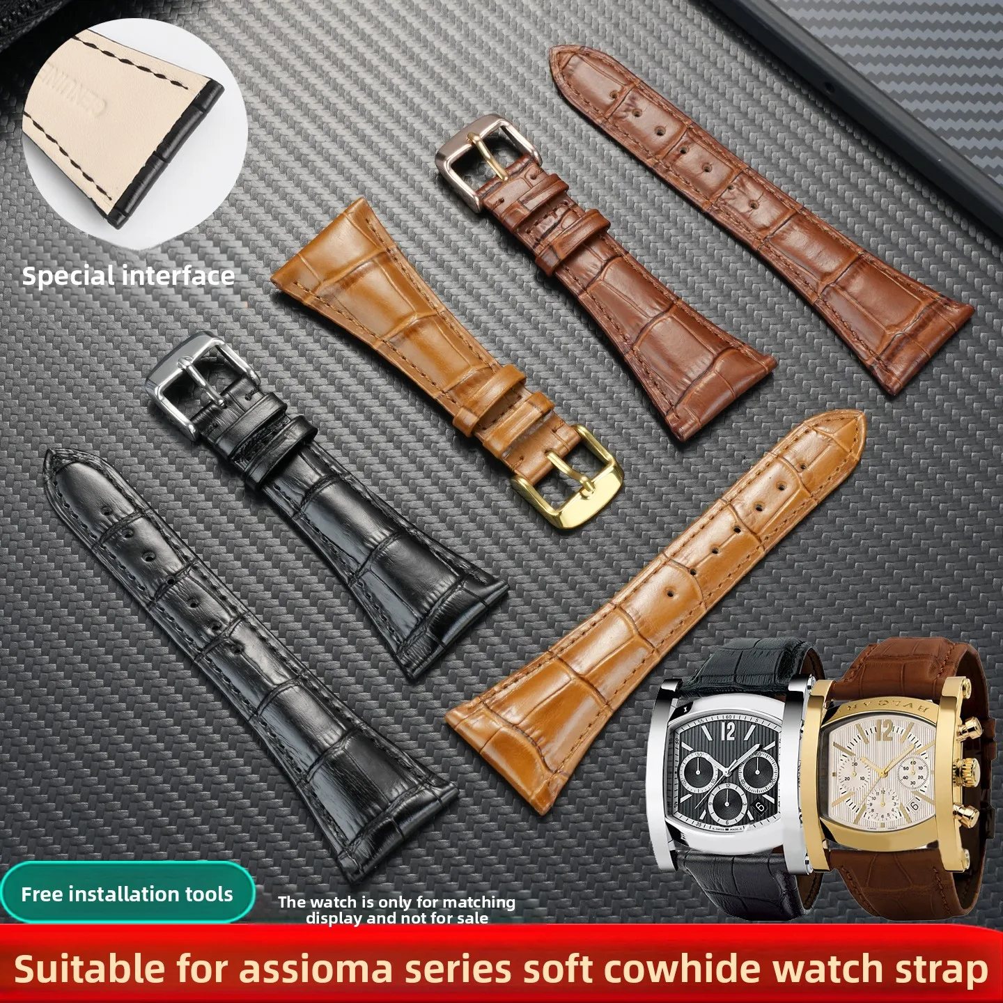 

Big size Watch strap 28x16mm 26x16mm For BVLGARI Assioma Soft Comfortable Genuine leather Watchband Cowhide Bracelet Accessories