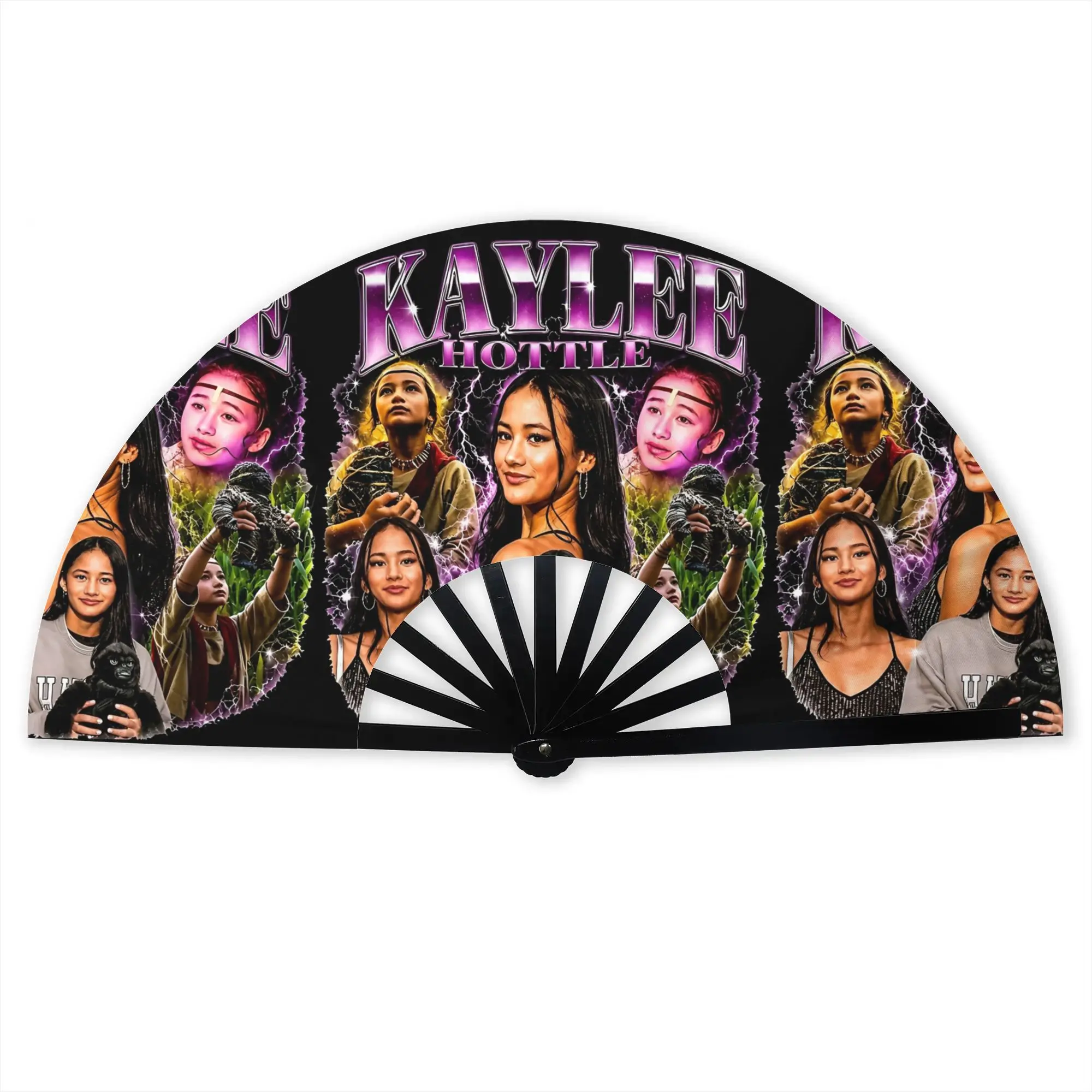Kaylee Hottle Actor Stylish Hand Fan Men Deaf  Printed Polyester Fan Vintage Costume Prop Folding Fans For Sports Events Gift