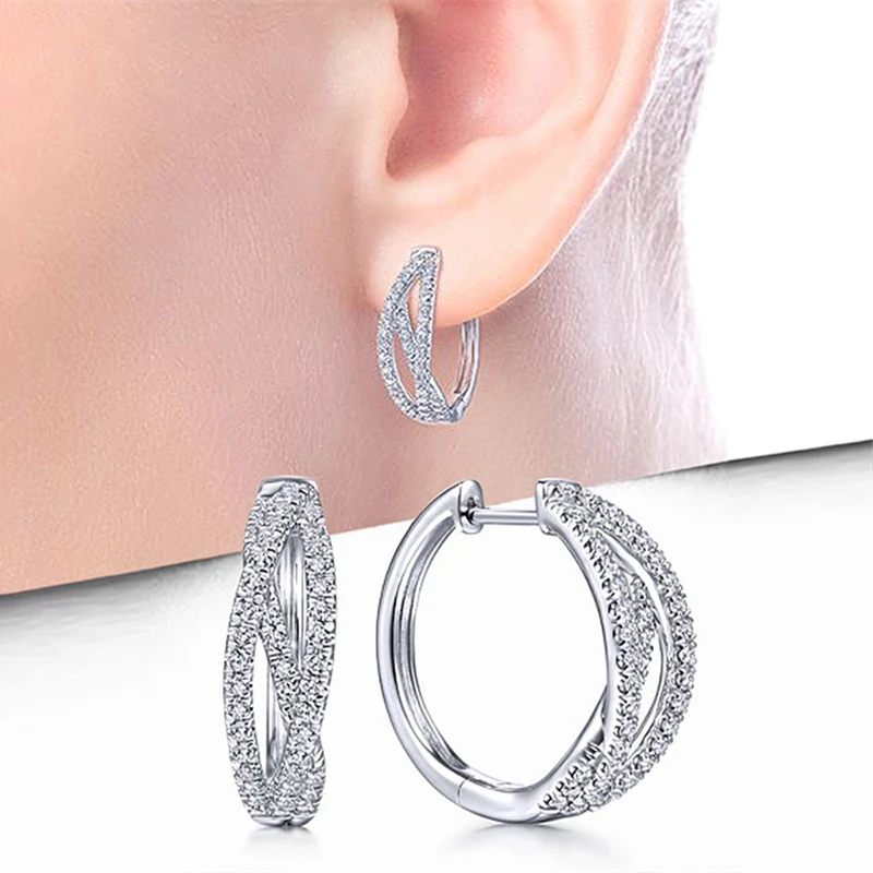 Huitan Neue Ankunft Twist Design Hoop Ohrringe Silber Farbe Frauen Mode Vertraglich Weiblichen Schmuck Täglichen Verschleiß Hochzeit Zubehör