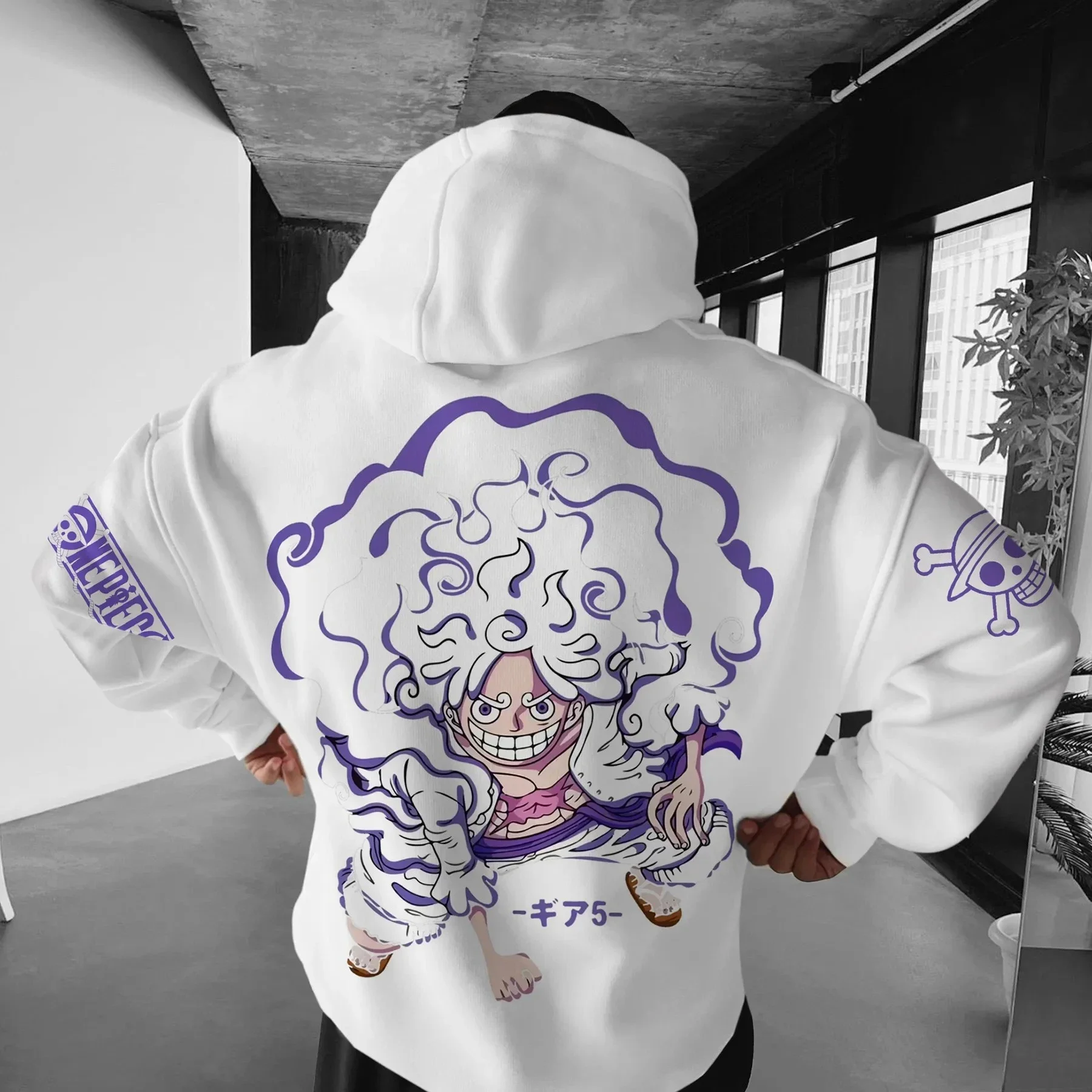 New ONE PIECE Luffy Animation Peripheral Printed Hoodie Autumn and Winter Warm Men's and Women's Pure Cotton American Sweater