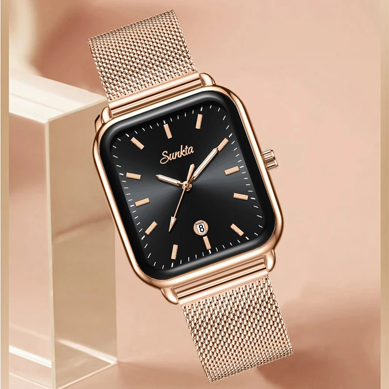 Sunkta Luxury Elegant Women's Wristwatch Fashion Retro Stainless Belt Clock Casual Sport Classic Calendar Waterproof Woman Watch