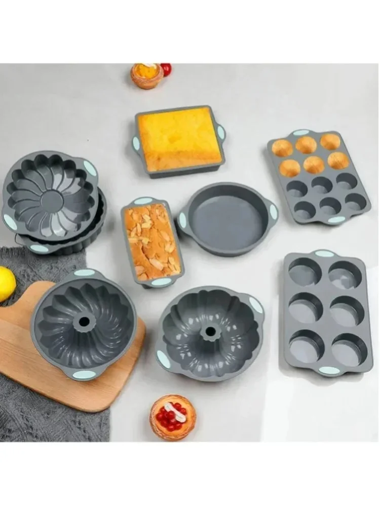 Zestaw 9 silikonowych foremek do pieczenia, nieprzywierające formy do pieczenia ciast z antypoślizgowymi uchwytami, elastyczna, odporna na wysokie temperatury forma do muffinek, foremki do ciast w — 2