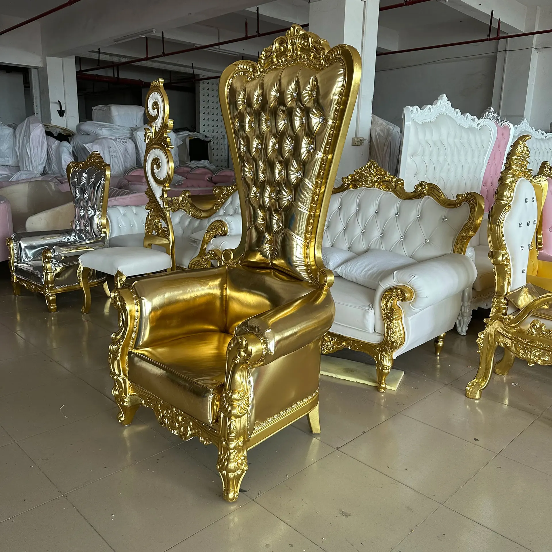European solid wood carving flower drum bag high back chair, beauty manicure bath foot chair hotel lobby decoration
